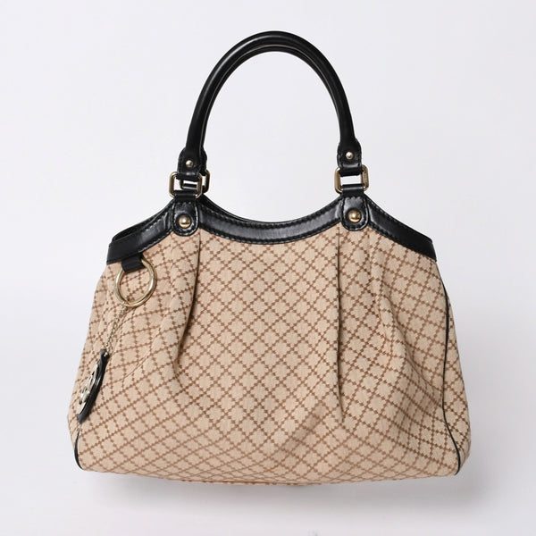 GUCCI Gucci Diamante Tote Bag Canvas Beige Black 211944 Good Condition Used 4a000184