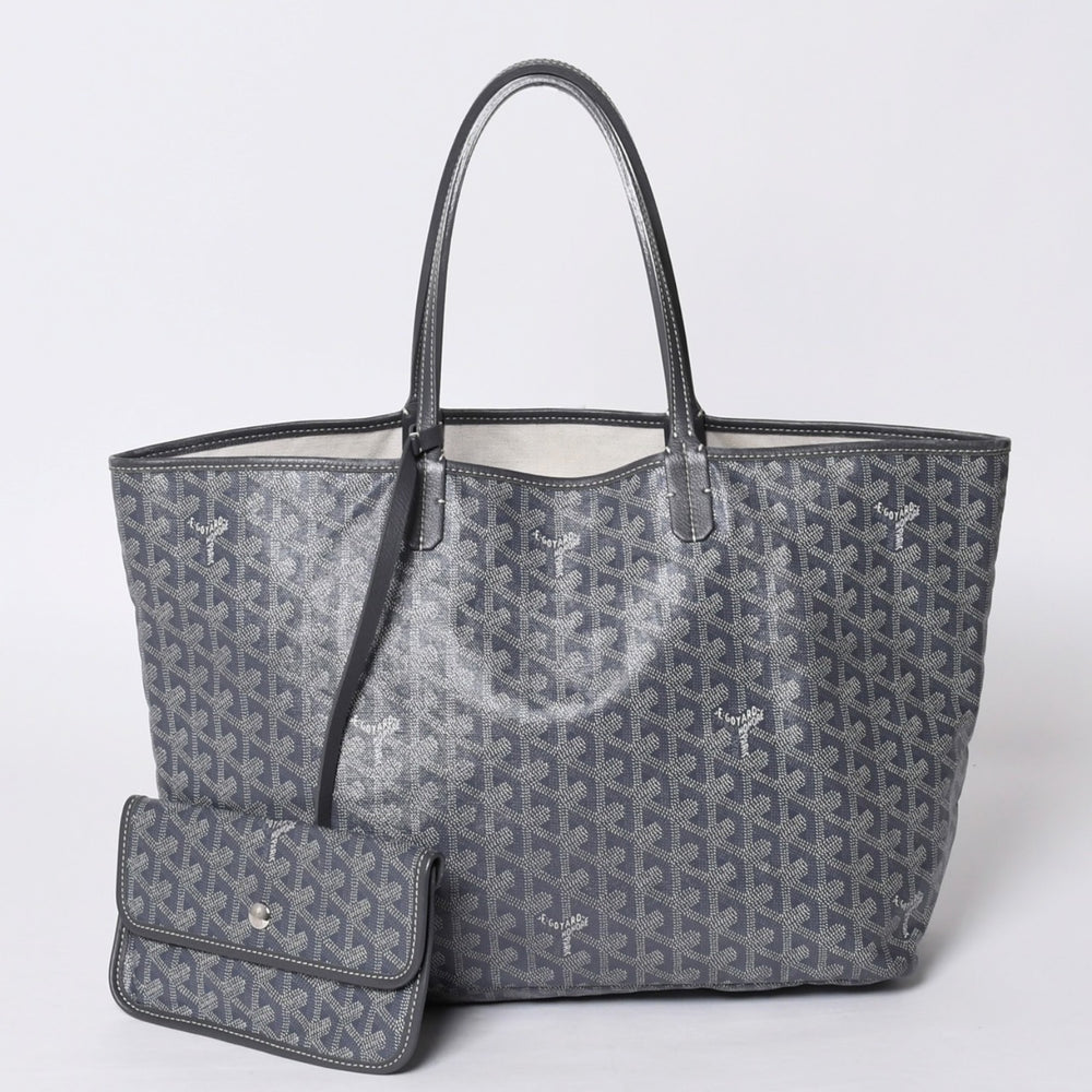 GOYARD ゴヤール サンルイPM ゴヤールディンキャンバス カーフ グレー シルバー金具 フランス製 美品 中古 4a000981