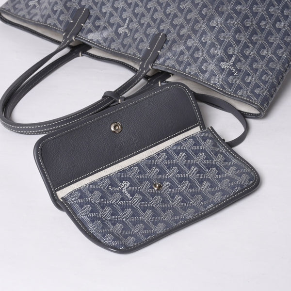 GOYARD Saint-Louis PM Goyardin Canvas Calf Gray Silver Hardware Made in France Good Condition Used 4a000981