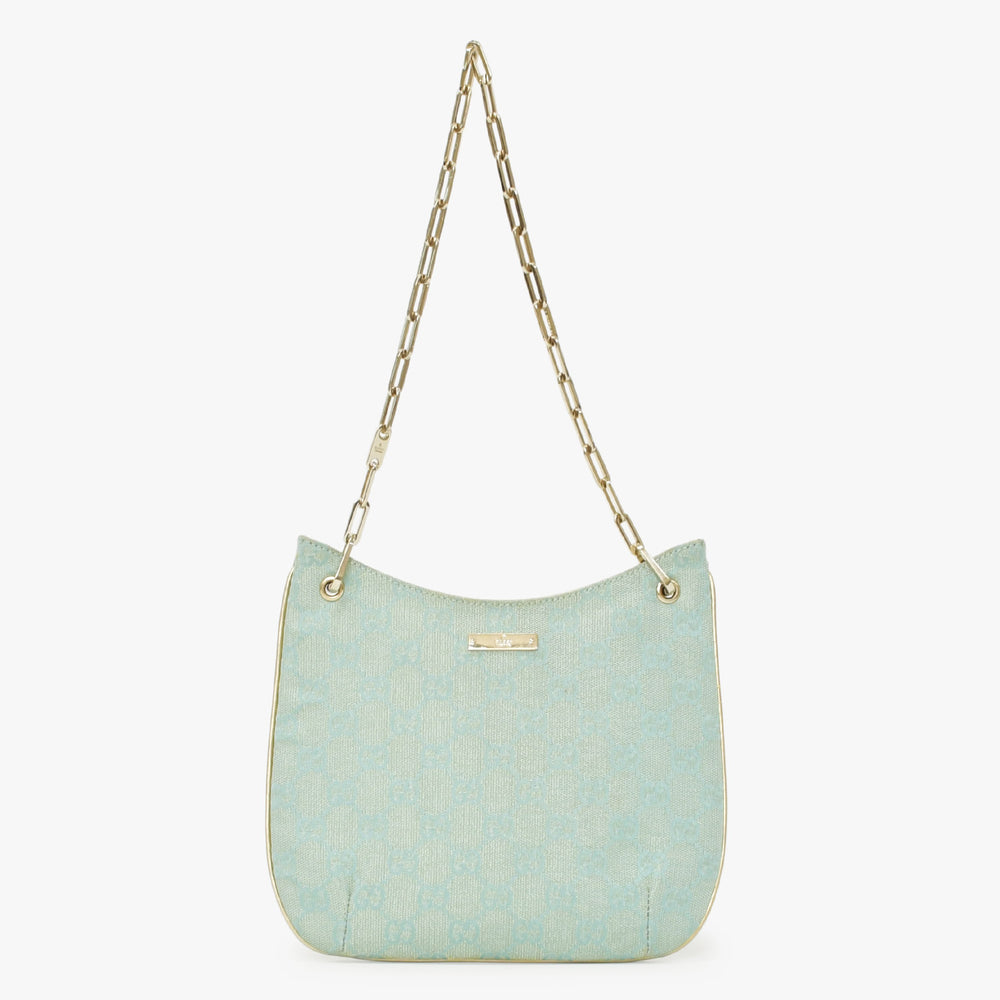 極美品 GUCCI グッチ ホーボー ワンショルダー ミニハンドバッグ 00141700 203369 GGキャンバス レザー グリーン 中古 4a000186