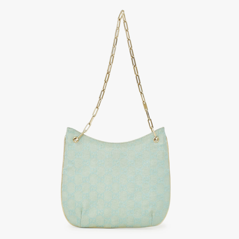 極美品 GUCCI グッチ ホーボー ワンショルダー ミニハンドバッグ 00141700 203369 GGキャンバス レザー グリーン 中古 4a000186