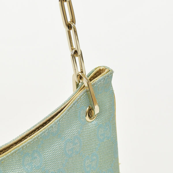 Very Good Condition GUCCI Gucci Hobo One Shoulder Mini Handbag 00141700 203369 GG Canvas Leather Green Used 4a000186