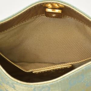 Very Good Condition GUCCI Gucci Hobo One Shoulder Mini Handbag 00141700 203369 GG Canvas Leather Green Used 4a000186