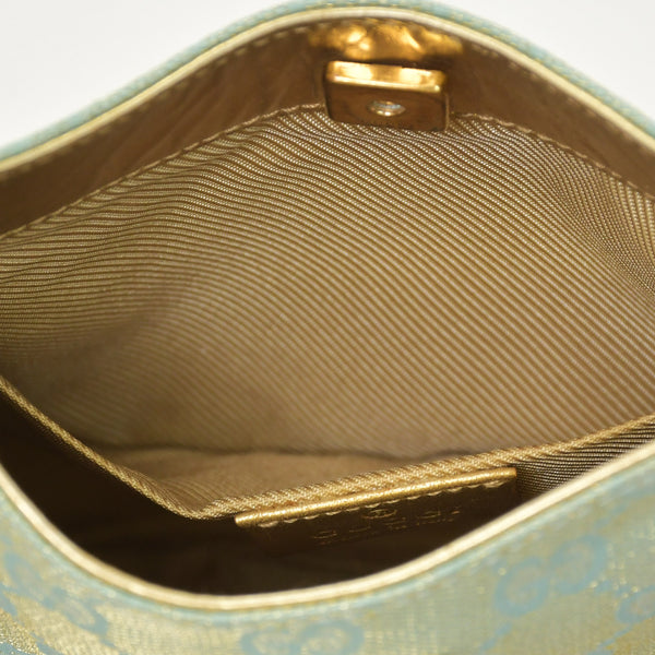 Very Good Condition GUCCI Gucci Hobo One Shoulder Mini Handbag 00141700 203369 GG Canvas Leather Green Used 4a000186
