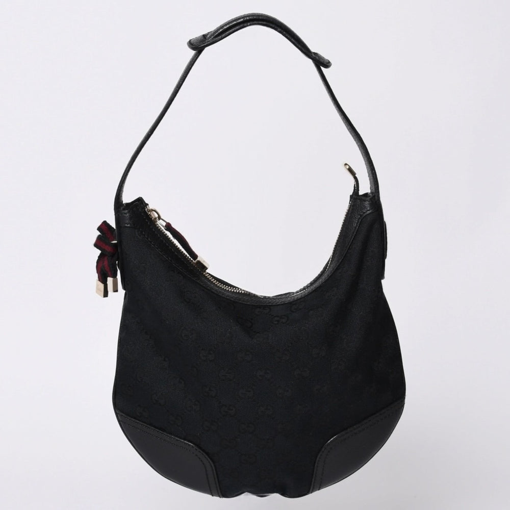 極美品 GUCCI グッチ ワンショルダー ハンドバッグ 162895 002403 GGキャンバス レザー ブラック ゴールド金具 中古 4a000192