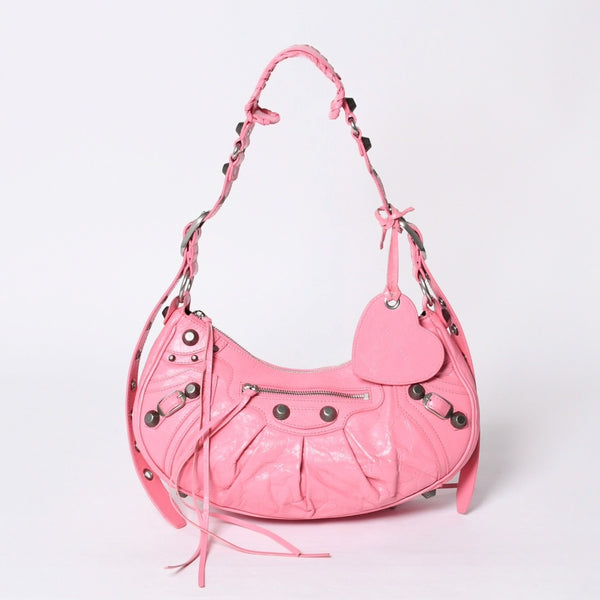 極美品 BALENCIAGA バレンシアガ ルカゴールS ワンショルダーバッグ 671307 ピンク シルバー金具 中古 4a000136