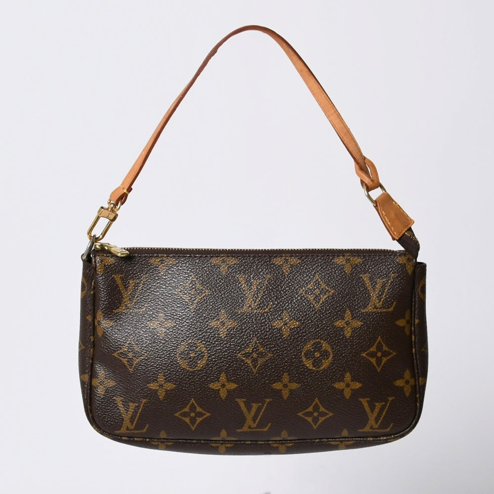 Very Good Condition LOUIS VUITTON Pochette Accessory Pouch M51980 Monogram Brown Leather PVC Used 4a000592