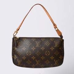Very Good Condition LOUIS VUITTON Pochette Accessory Pouch M51980 Monogram Brown Leather PVC Used 4a000592
