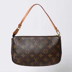 Very Good Condition LOUIS VUITTON Pochette Accessory Pouch M51980 Monogram Brown Leather PVC Used 4a000592