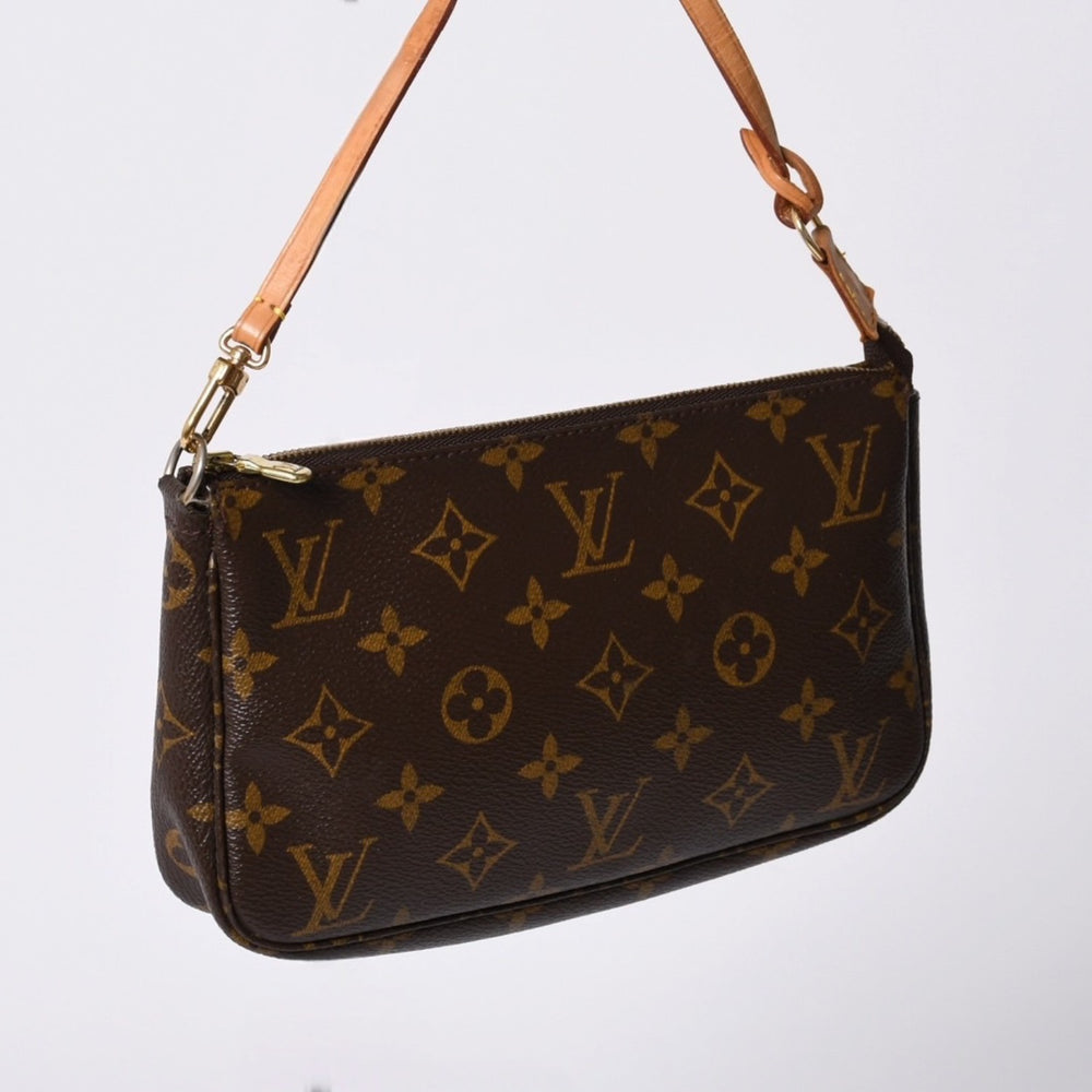 Very Good Condition LOUIS VUITTON Pochette Accessory Pouch M51980 Monogram Brown Leather PVC Used 4a000592