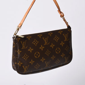 Very Good Condition LOUIS VUITTON Pochette Accessory Pouch M51980 Monogram Brown Leather PVC Used 4a000592