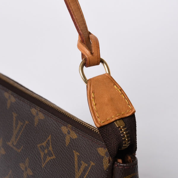 Very Good Condition LOUIS VUITTON Pochette Accessory Pouch M51980 Monogram Brown Leather PVC Used 4a000592