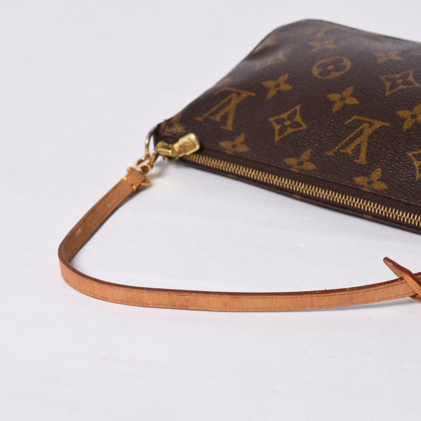 Very Good Condition LOUIS VUITTON Pochette Accessory Pouch M51980 Monogram Brown Leather PVC Used 4a000592