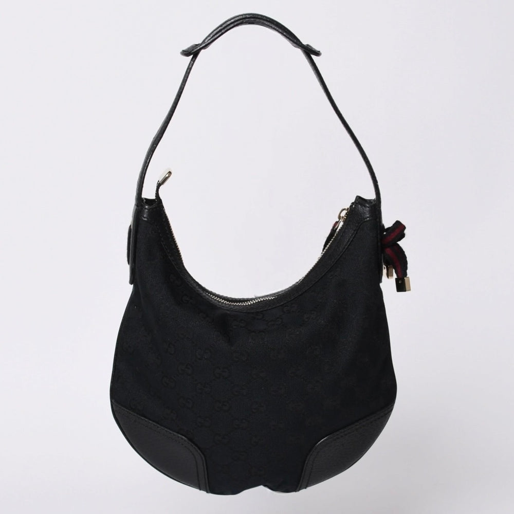 極美品 GUCCI グッチ ワンショルダー ハンドバッグ 162895 002403 GGキャンバス レザー ブラック ゴールド金具 中古 4a000192