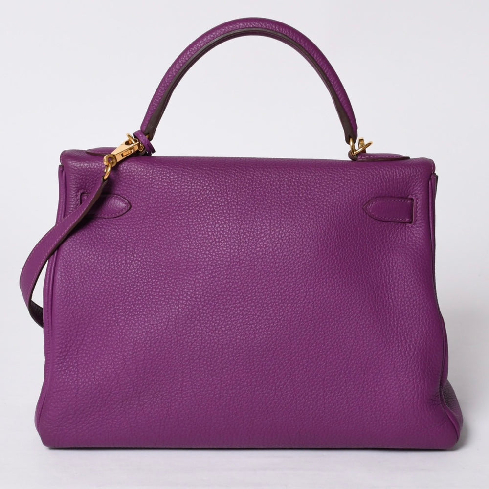極美品 HERMES エルメス ケリー32 内縫い アネモネ パープル □R刻印 シルバー金具 トリヨンクレマンス ハンドバッグ 2WAY 中古 4a000804