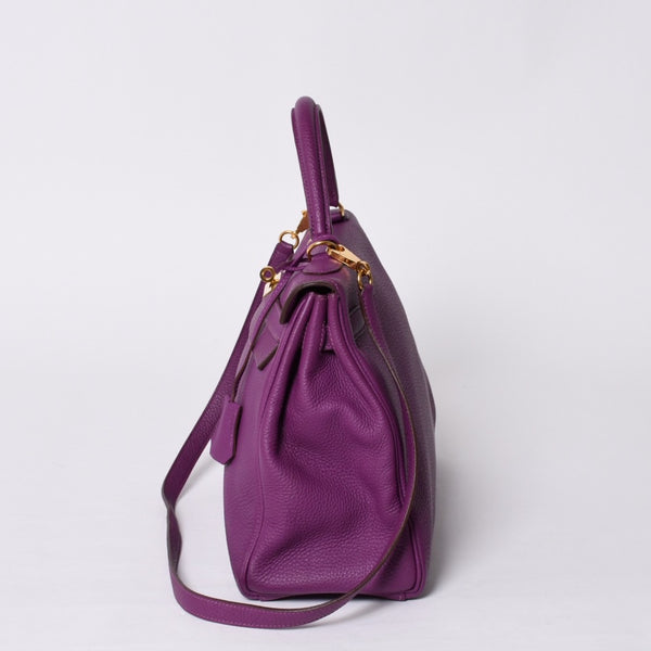 極美品 HERMES エルメス ケリー32 内縫い アネモネ パープル □R刻印 シルバー金具 トリヨンクレマンス ハンドバッグ 2WAY 中古 4a000804