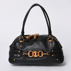 極美品 GUCCI ホースビット ワンショルダーバッグ 159899 ブラックレザー グッチシマ バンブー ゴールド金具 中古 4a000216