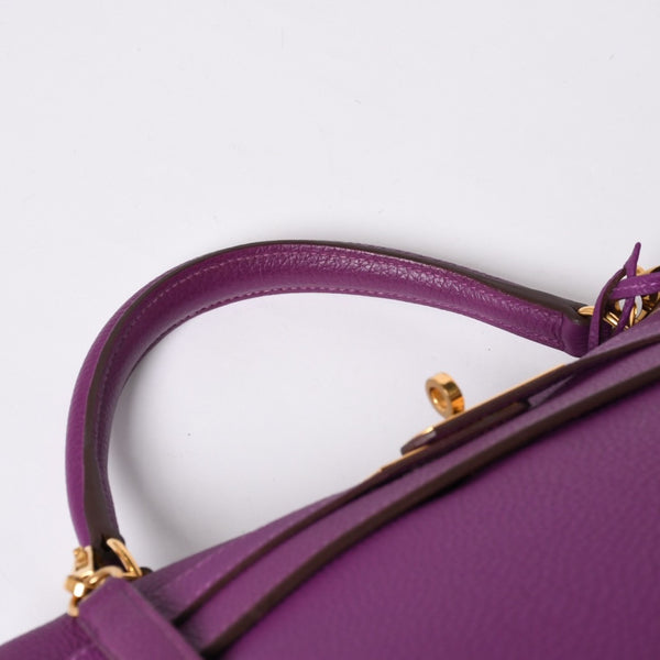 極美品 HERMES エルメス ケリー32 内縫い アネモネ パープル □R刻印 シルバー金具 トリヨンクレマンス ハンドバッグ 2WAY 中古 4a000804