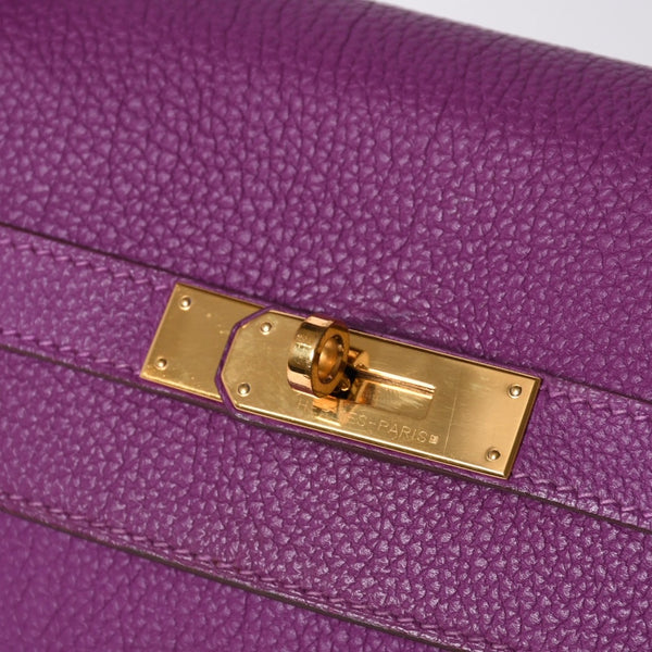 極美品 HERMES エルメス ケリー32 内縫い アネモネ パープル □R刻印 シルバー金具 トリヨンクレマンス ハンドバッグ 2WAY 中古 4a000804