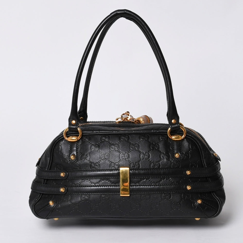 極美品 GUCCI ホースビット ワンショルダーバッグ 159899 ブラックレザー グッチシマ バンブー ゴールド金具 中古 4a000216