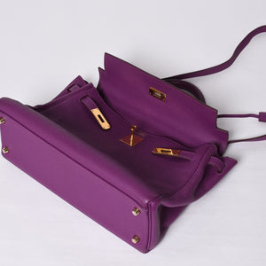 極美品 HERMES エルメス ケリー32 内縫い アネモネ パープル □R刻印 シルバー金具 トリヨンクレマンス ハンドバッグ 2WAY 中古 4a000804