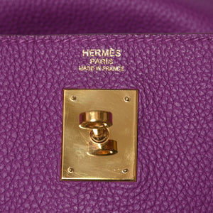 極美品 HERMES エルメス ケリー32 内縫い アネモネ パープル □R刻印 シルバー金具 トリヨンクレマンス ハンドバッグ 2WAY 中古 4a000804