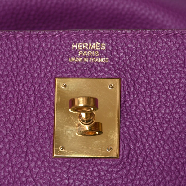 極美品 HERMES エルメス ケリー32 内縫い アネモネ パープル □R刻印 シルバー金具 トリヨンクレマンス ハンドバッグ 2WAY 中古 4a000804