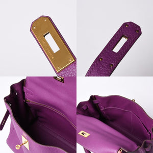 極美品 HERMES エルメス ケリー32 内縫い アネモネ パープル □R刻印 シルバー金具 トリヨンクレマンス ハンドバッグ 2WAY 中古 4a000804