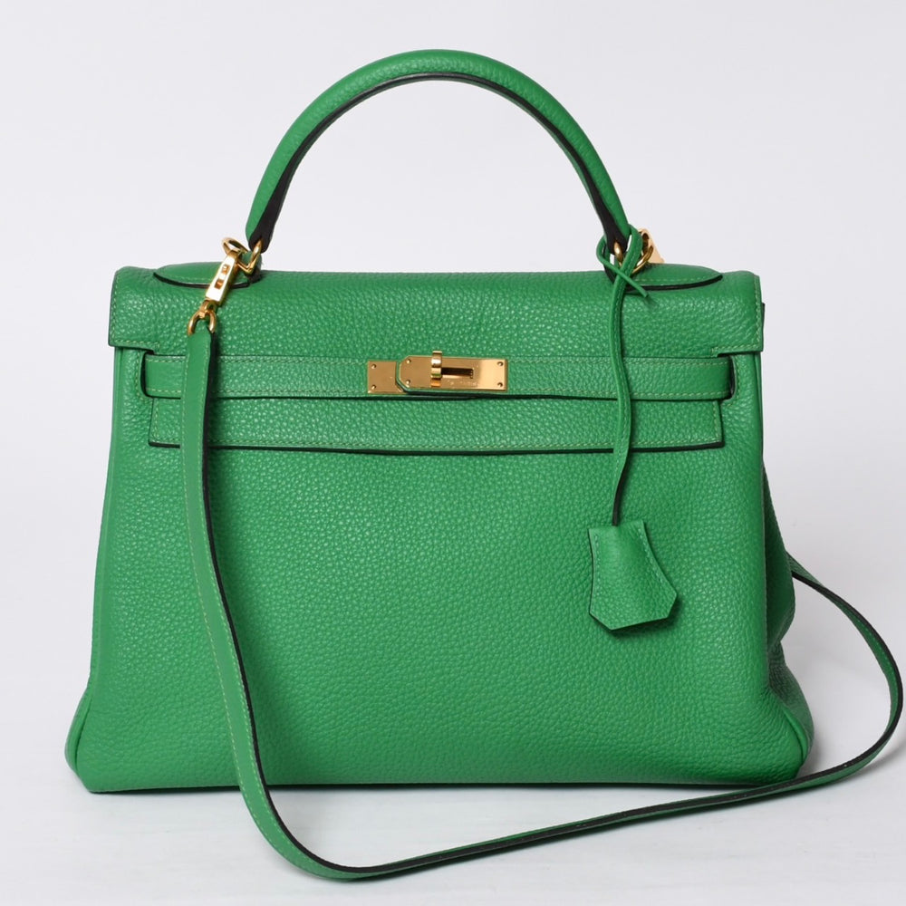極美品 HERMES エルメス ケリー32 内縫い バンブー □Q刻印 シルバー金具 トリヨンクレマンス ハンドバッグ 2WAY 中古 4a000803