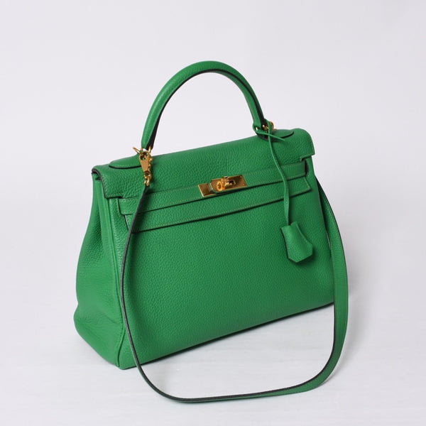 Very good condition HERMES Kelly 32 Inner stitching Bamboo □Q stamp Silver hardware Taurillon Clemence Handbag 2WAY Used 4a000803