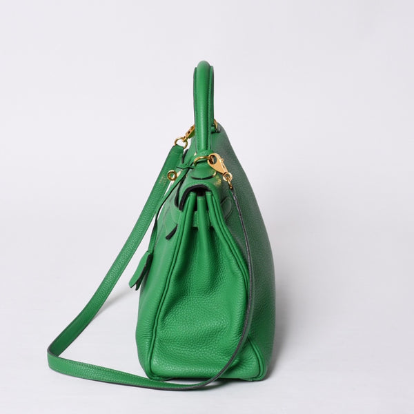 Very good condition HERMES Kelly 32 Inner stitching Bamboo □Q stamp Silver hardware Taurillon Clemence Handbag 2WAY Used 4a000803