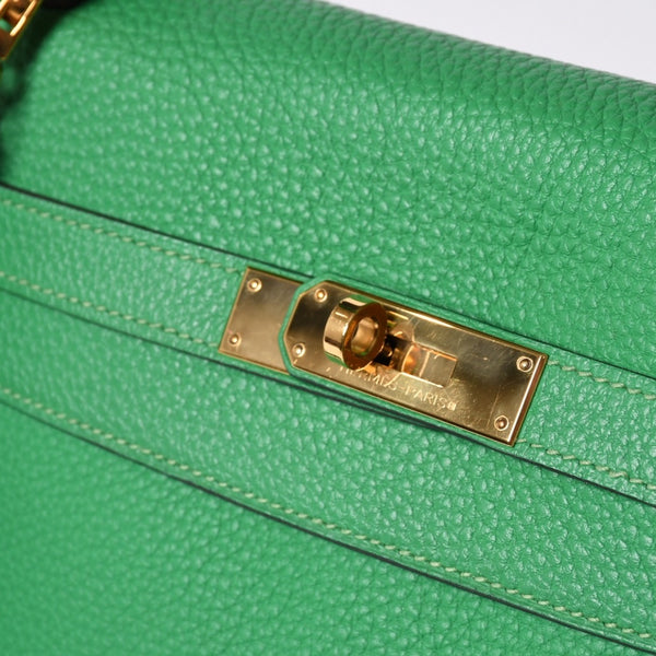 Very good condition HERMES Kelly 32 Inner stitching Bamboo □Q stamp Silver hardware Taurillon Clemence Handbag 2WAY Used 4a000803