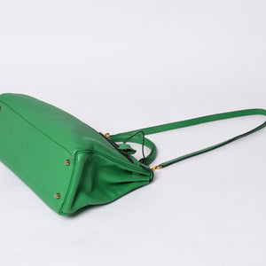 Very good condition HERMES Kelly 32 Inner stitching Bamboo □Q stamp Silver hardware Taurillon Clemence Handbag 2WAY Used 4a000803