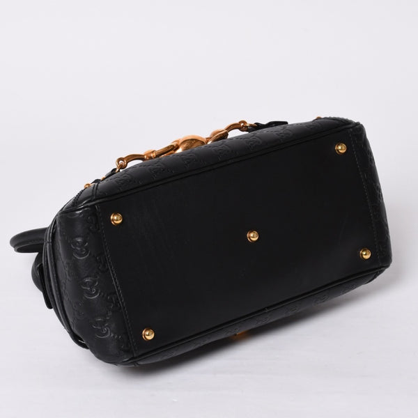 極美品 GUCCI ホースビット ワンショルダーバッグ 159899 ブラックレザー グッチシマ バンブー ゴールド金具 中古 4a000216