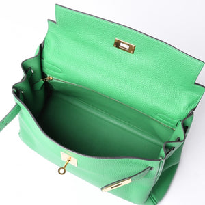 Very good condition HERMES Kelly 32 Inner stitching Bamboo □Q stamp Silver hardware Taurillon Clemence Handbag 2WAY Used 4a000803