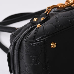 極美品 GUCCI ホースビット ワンショルダーバッグ 159899 ブラックレザー グッチシマ バンブー ゴールド金具 中古 4a000216