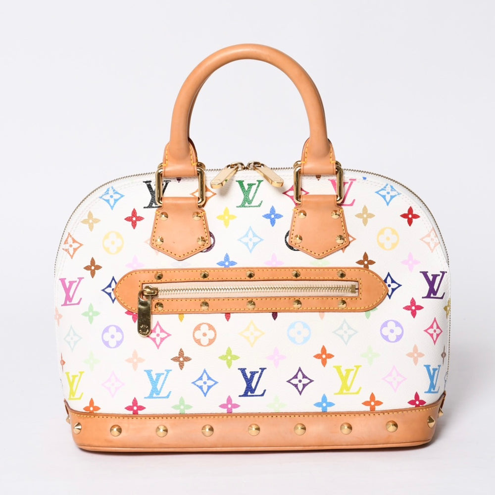 極美品 LOUIS VUITTON ルイヴィトン アルマ ハンドバッグ M92647 モノグラム マルチカラー ホワイト 村上隆 中古 4a000750