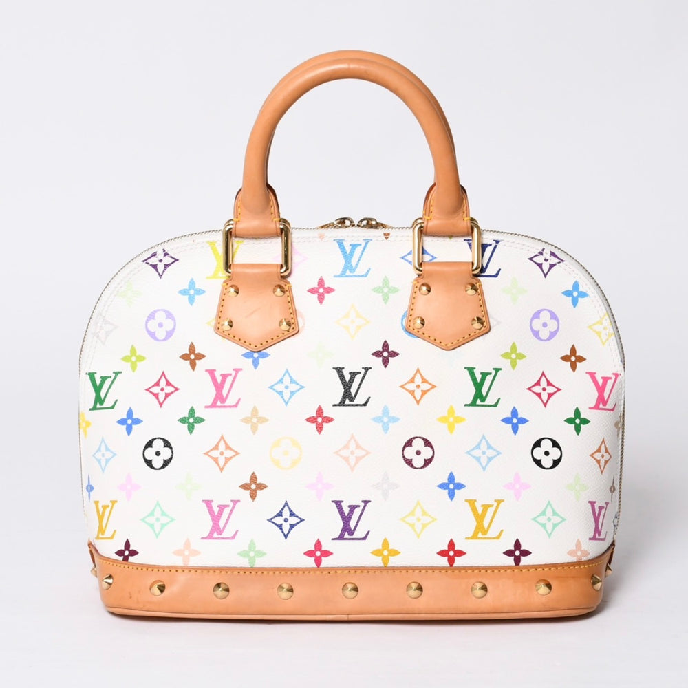 極美品 LOUIS VUITTON ルイヴィトン アルマ ハンドバッグ M92647 モノグラム マルチカラー ホワイト 村上隆 中古 4a000750