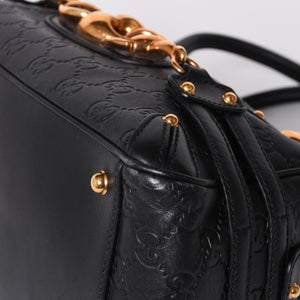 極美品 GUCCI ホースビット ワンショルダーバッグ 159899 ブラックレザー グッチシマ バンブー ゴールド金具 中古 4a000216
