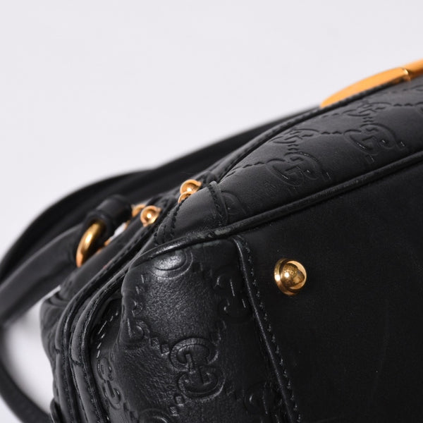 極美品 GUCCI ホースビット ワンショルダーバッグ 159899 ブラックレザー グッチシマ バンブー ゴールド金具 中古 4a000216