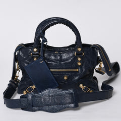 極美品 BALENCIAGA バレンシアガ LE CITY MINI ミニ シティ 2WAYバッグ 309544 ネイビー ゴールド金具 美品 中古 4a000367