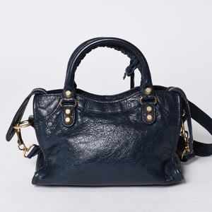 極美品 BALENCIAGA バレンシアガ LE CITY MINI ミニ シティ 2WAYバッグ 309544 ネイビー ゴールド金具 美品 中古 4a000367