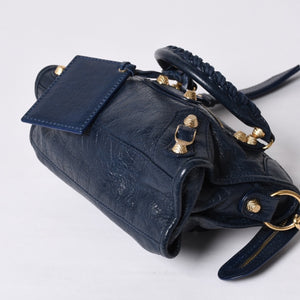 極美品 BALENCIAGA バレンシアガ LE CITY MINI ミニ シティ 2WAYバッグ 309544 ネイビー ゴールド金具 美品 中古 4a000367