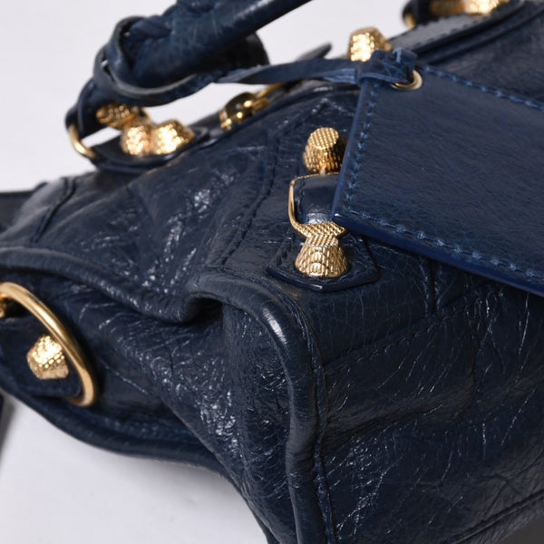 極美品 BALENCIAGA バレンシアガ LE CITY MINI ミニ シティ 2WAYバッグ 309544 ネイビー ゴールド金具 美品 中古 4a000367