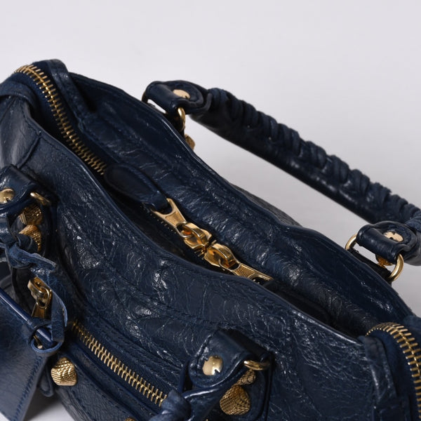 極美品 BALENCIAGA バレンシアガ LE CITY MINI ミニ シティ 2WAYバッグ 309544 ネイビー ゴールド金具 美品 中古 4a000367