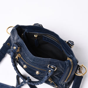 極美品 BALENCIAGA バレンシアガ LE CITY MINI ミニ シティ 2WAYバッグ 309544 ネイビー ゴールド金具 美品 中古 4a000367