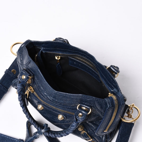 極美品 BALENCIAGA バレンシアガ LE CITY MINI ミニ シティ 2WAYバッグ 309544 ネイビー ゴールド金具 美品 中古 4a000367