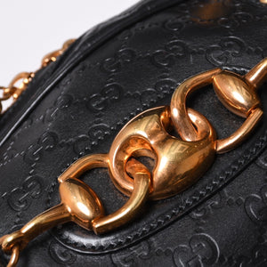 極美品 GUCCI ホースビット ワンショルダーバッグ 159899 ブラックレザー グッチシマ バンブー ゴールド金具 中古 4a000216