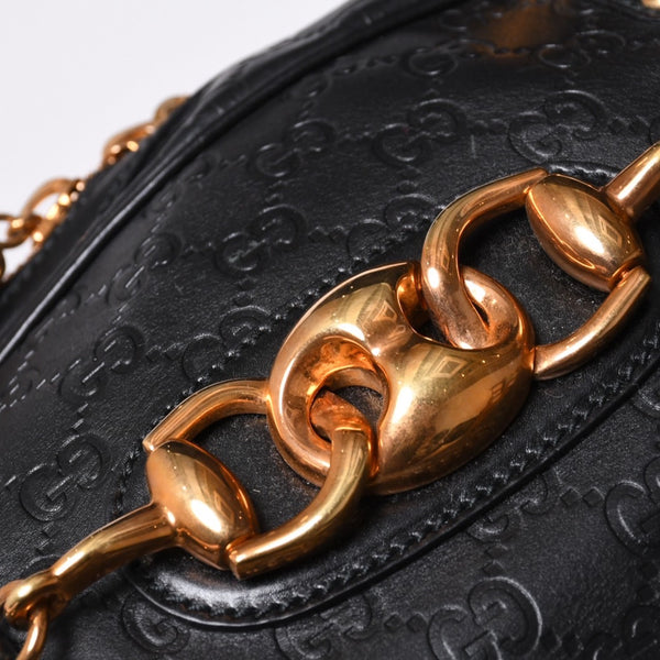 極美品 GUCCI ホースビット ワンショルダーバッグ 159899 ブラックレザー グッチシマ バンブー ゴールド金具 中古 4a000216