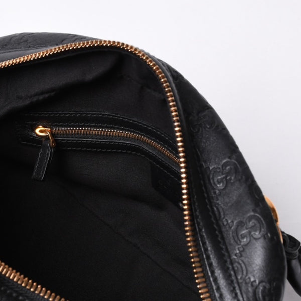 極美品 GUCCI ホースビット ワンショルダーバッグ 159899 ブラックレザー グッチシマ バンブー ゴールド金具 中古 4a000216